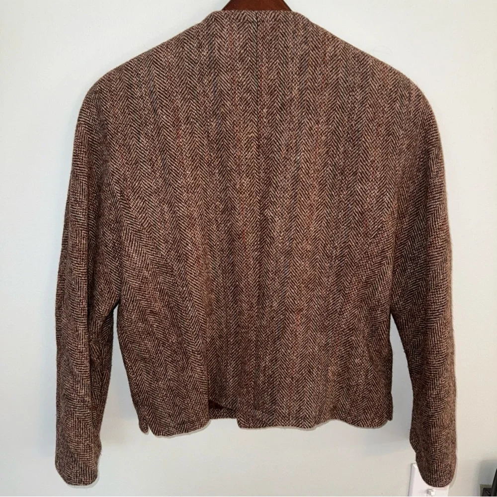 Ralph Lauren Polo Wool Tweed Herringbone Blazer Collarless Made in USA 12 - Picture 7 of 15